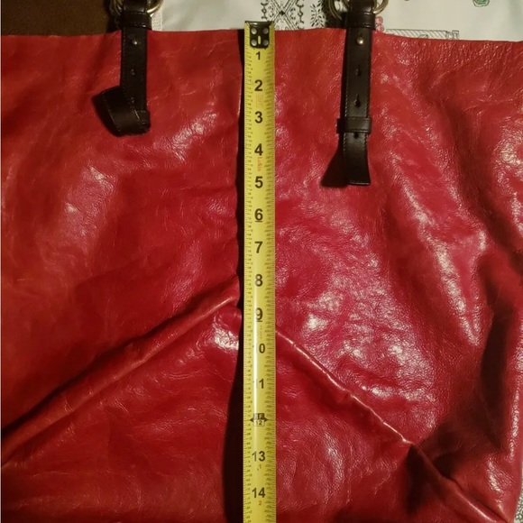 VINTAGE Yves Saint Laurent Red Leather Hand Bag with Silver-Toned Hardware - Picture 6 of 16